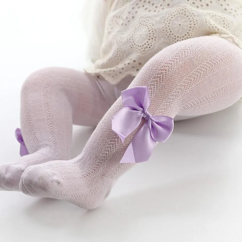 0 to 6 Years Summer Knitted Mesh Pantyhose For Princess Ultrathin Breathable Large Bowknot Tights For Girls Cotton Kids Tights