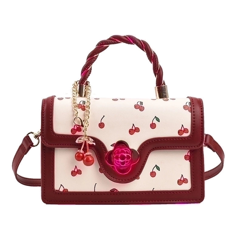 Women’s Pu Leather Fruit Fashion Metal Button Square Buckle Handbag Crossbody Bag