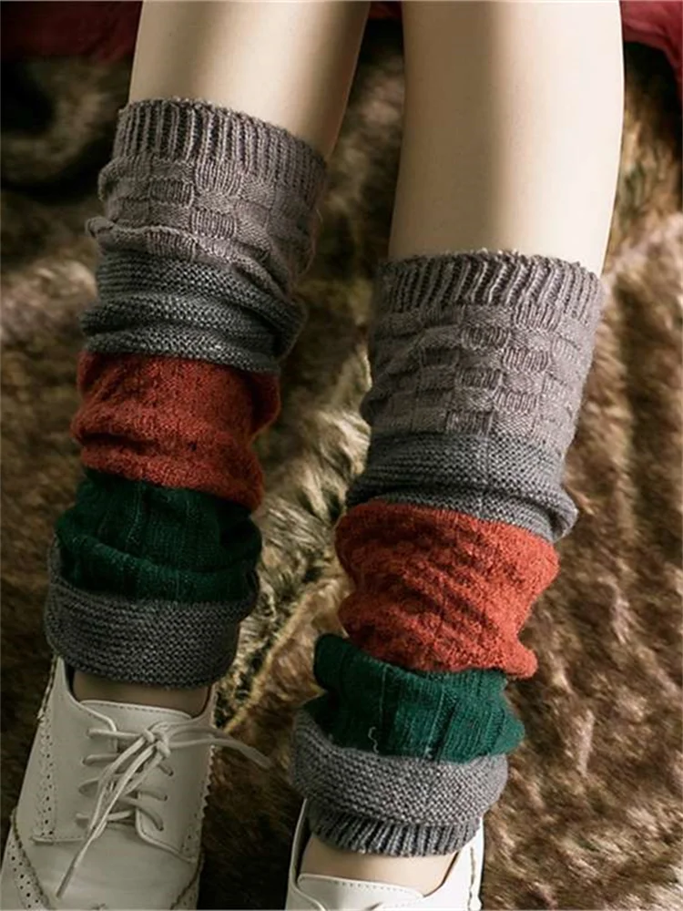 VChics Vintage Colorblock Patchwork Jacquard Cozy Knit Leg Warmers