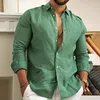 Gioiacombo&trade; Camicia con risvolto a maniche lunghe in lino traspirante da uomo