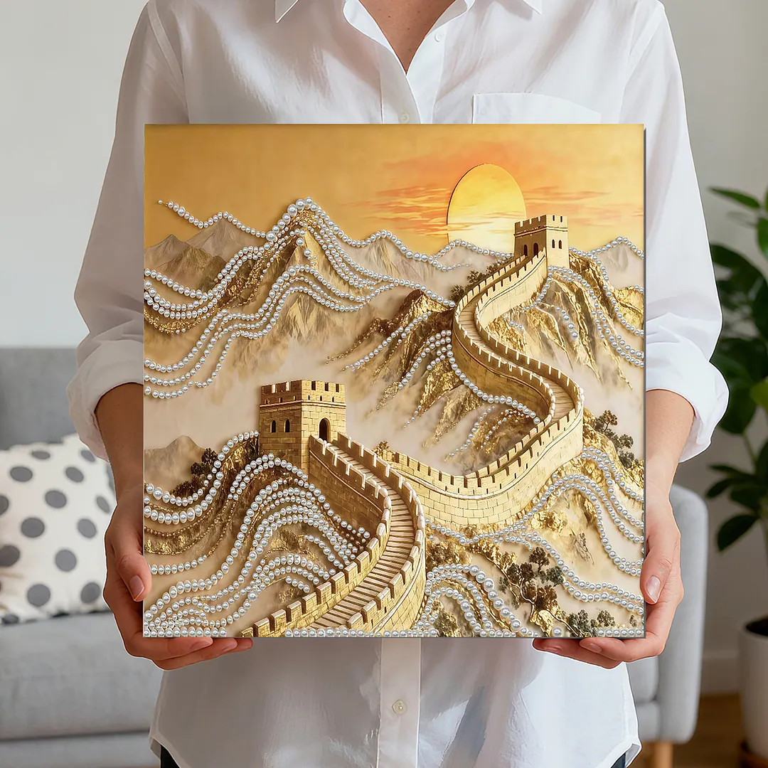 Great Wall DIY Pearl Art Diamond Painting With Frame 30x30cm for Adults Home Dec