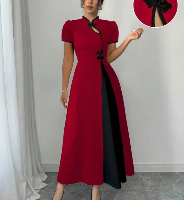 Nigikala Nigikala Elegant Bubbles, Ramming Color, Button-Sleeved Dress