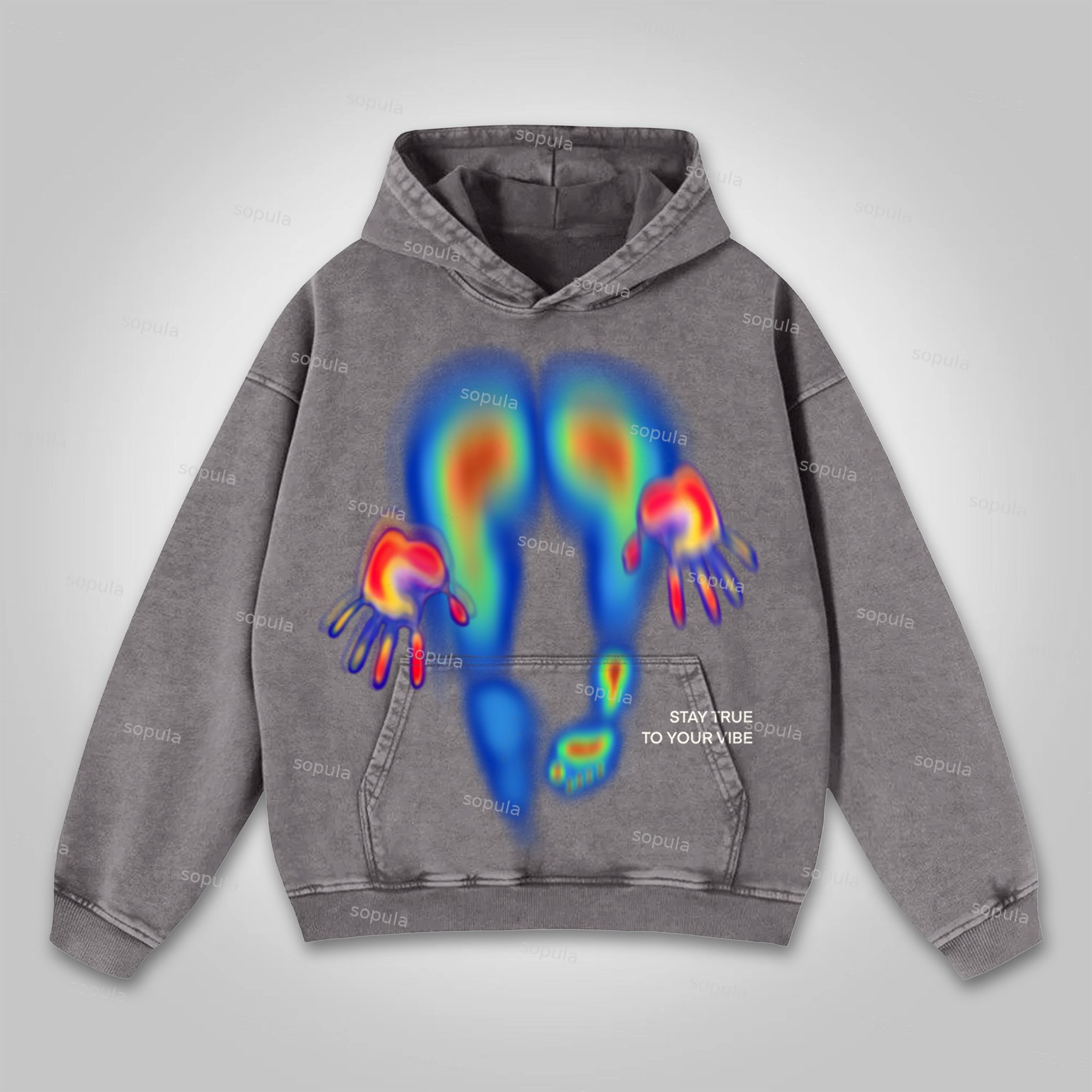 Sopula Abstract Graphics Of Heat-Sensitive Characters Washed Distressed Hoodie