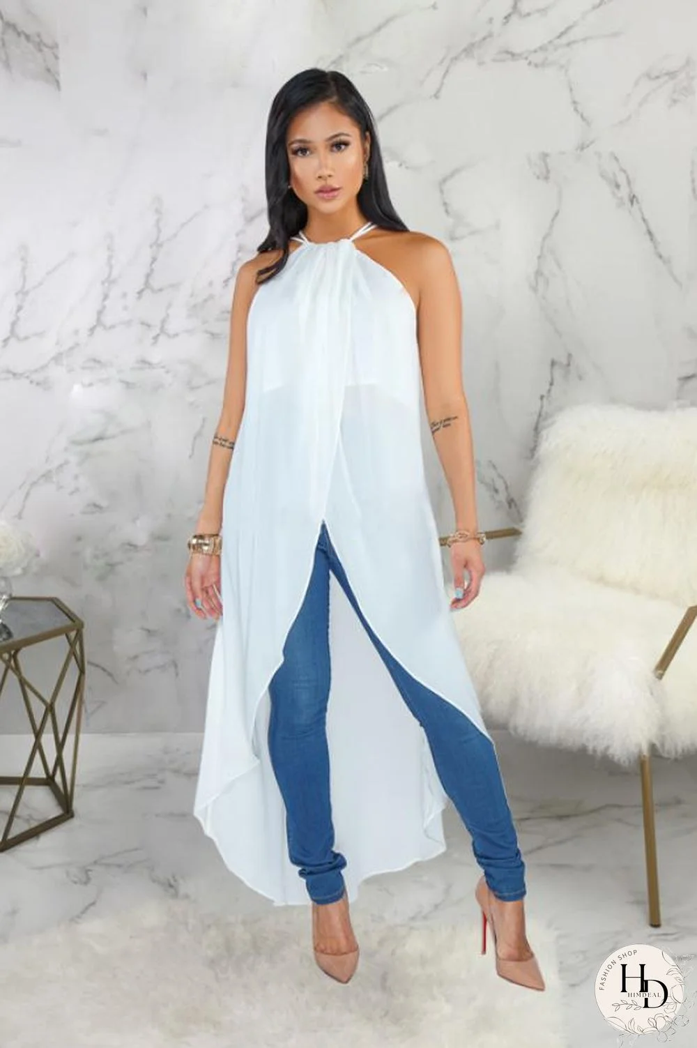 Red Polyester Sexy Fashion Tank Sleeveless O neck Asymmetrical Ankle-Length Patchwork Solid asymmetrical