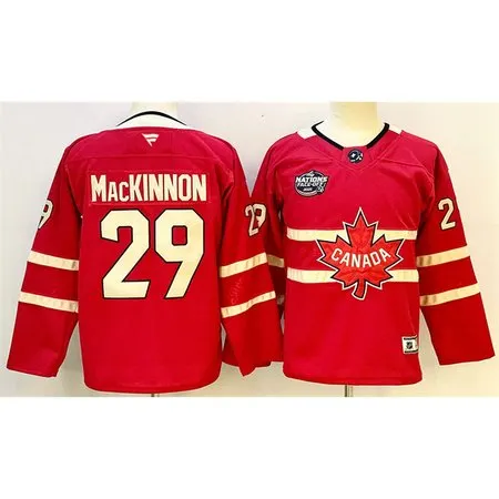 Youth Canada #29 Nathan MacKinnon Red 2025 4 Nations Face-Off Premium Stitched Jersey