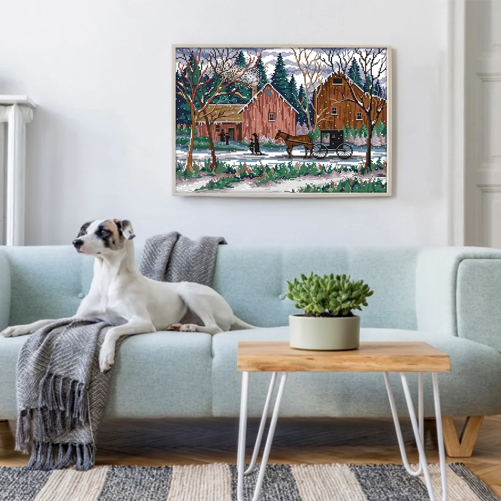 DIY Stamped Cross Stitch 14CT Full Embroidery 42*32cm - Snowy Days