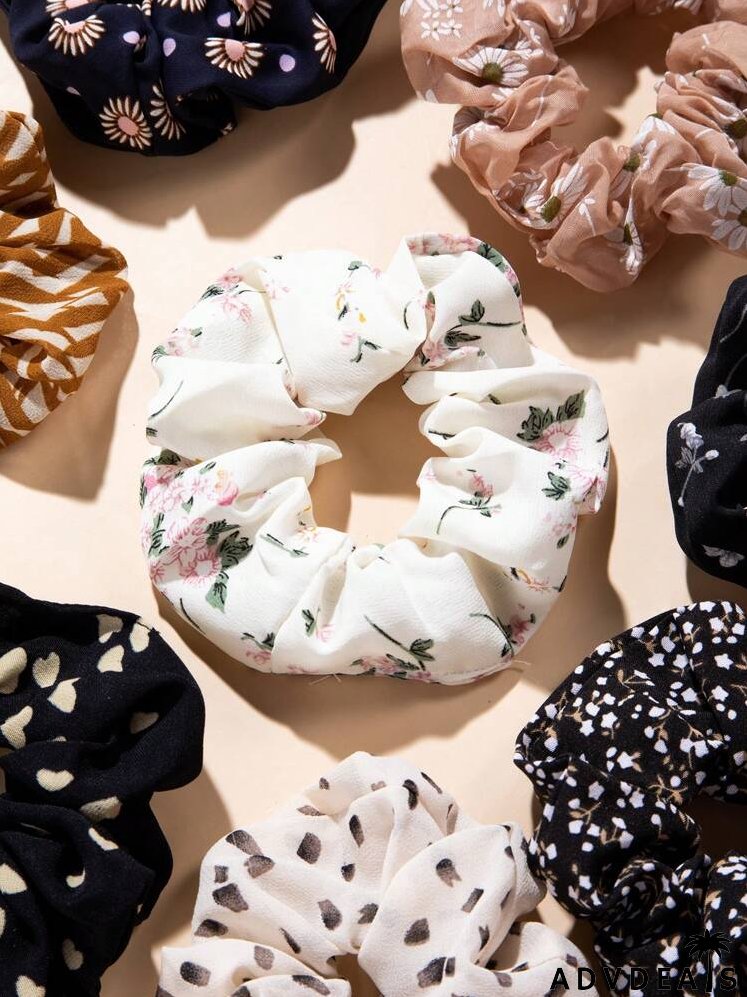 8pcs Flower Pattern Scrunchie