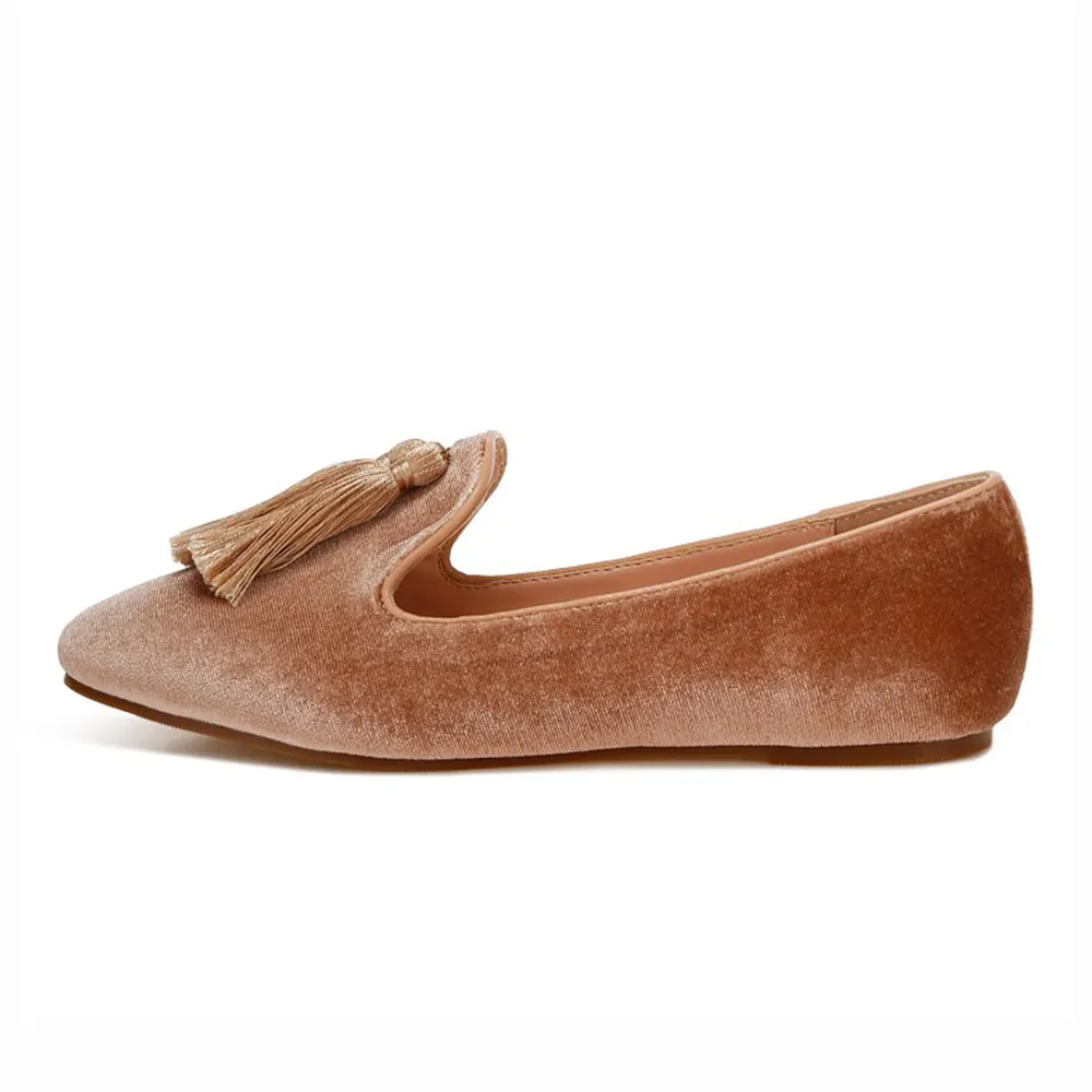 Brown Velvet Tassel Accent Casual Flat Women's Loafers By YDN