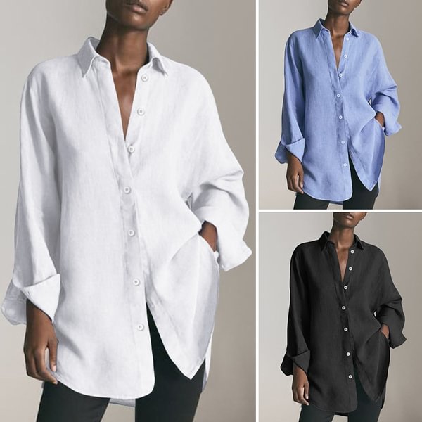 Women Casual Button Up Lapel Collar Shirts Blouse Blusas Femininas Fashion Long Sleeve Solid Color Tops Plus Size - Life is Beautiful for You - SheChoic