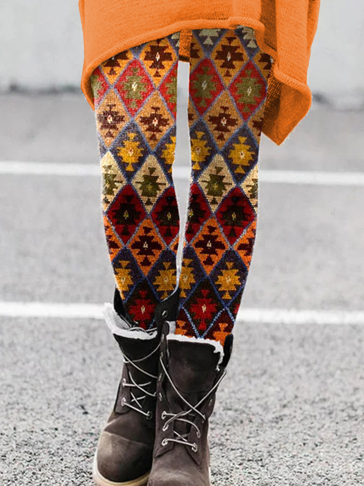 Vintage Geometric Pattern Cozy Leggings artswardrobe