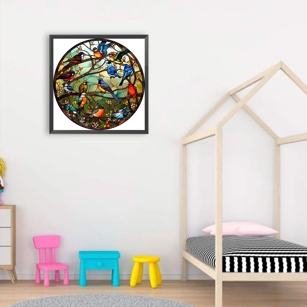 Diamond Painting - Full Round Drill - Stained Glass Bird(Canvas|30*30cm)