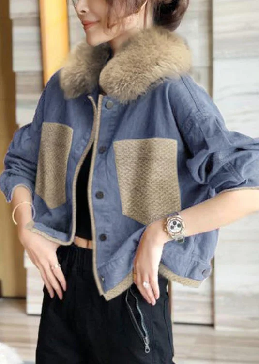 Womens Fur Collar Printed Patchwork Coat