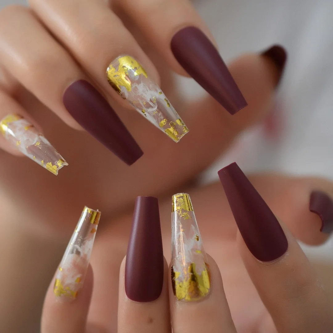 Glossy Nail Tips With 6pcs Foil Press On Nails 2021 Coffin Fingernails Extra Long Manicure With Design Supplies For Professional-Nail Inspo