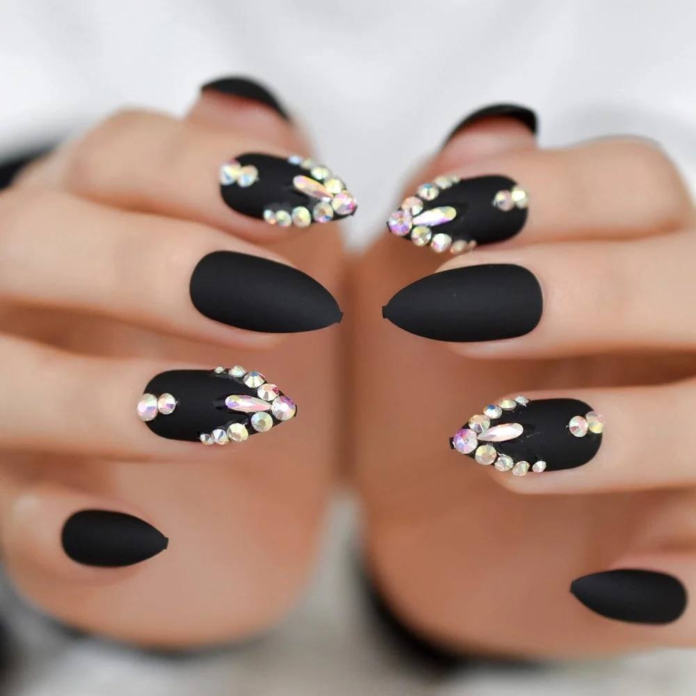 Pink Fake Nails Press On Full Cover Acrylic Nail Tips Flower Almond Medium False Nail With Design Pearl Decoration-Nail Inspo