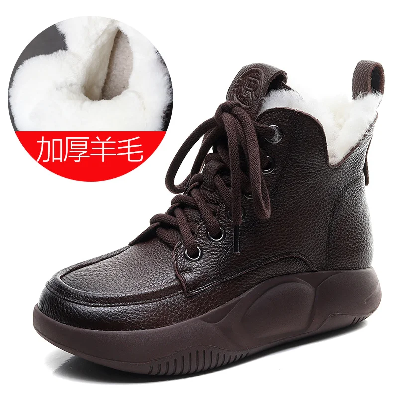 Yyvonne Leather Short Boots Women Winter Flat Bottom With Round Head Real Snow Boots Retro Martin Boots Retro Style