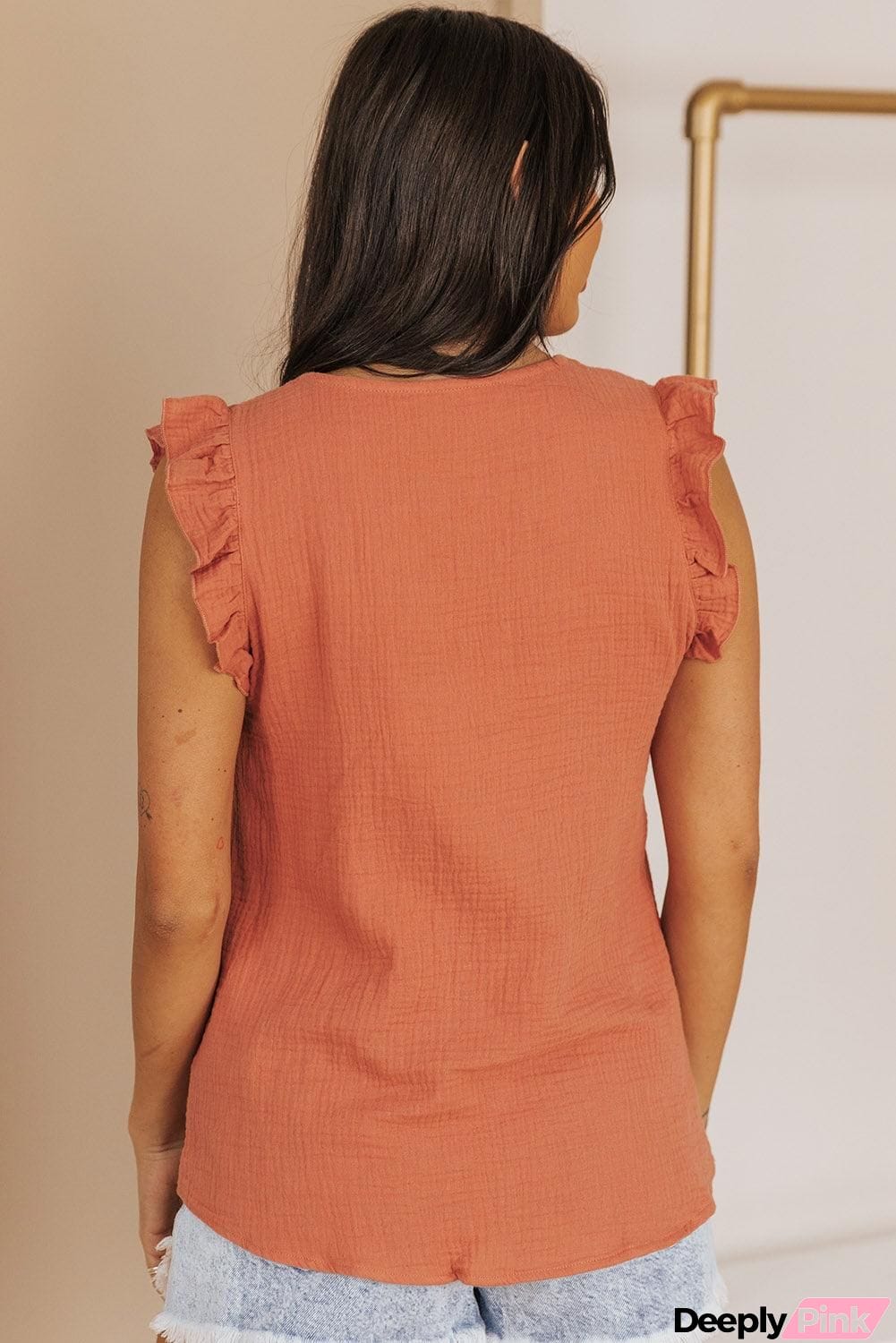 Ruffle Shoulder V-Neck Top