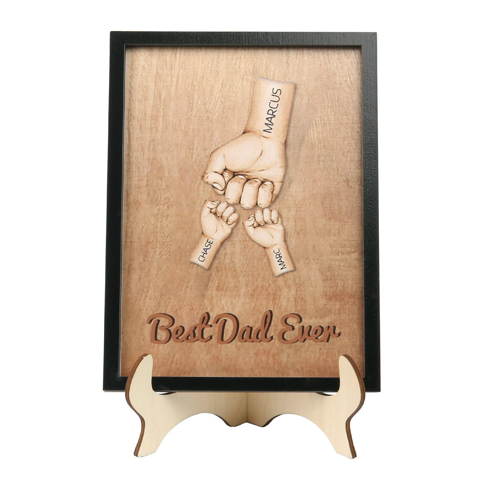 Décoration en bois Poings 3 Prénoms et 1 Texte Personnalisés Ornement Famille