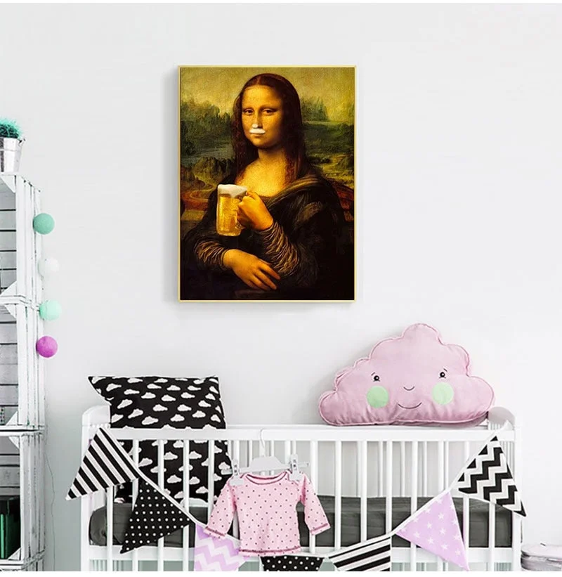 Nordic Style Minimalism Mona Lisa Wall Art Canvas Prints Beer Painting Modular Pictures Living Room Modern Home Decor