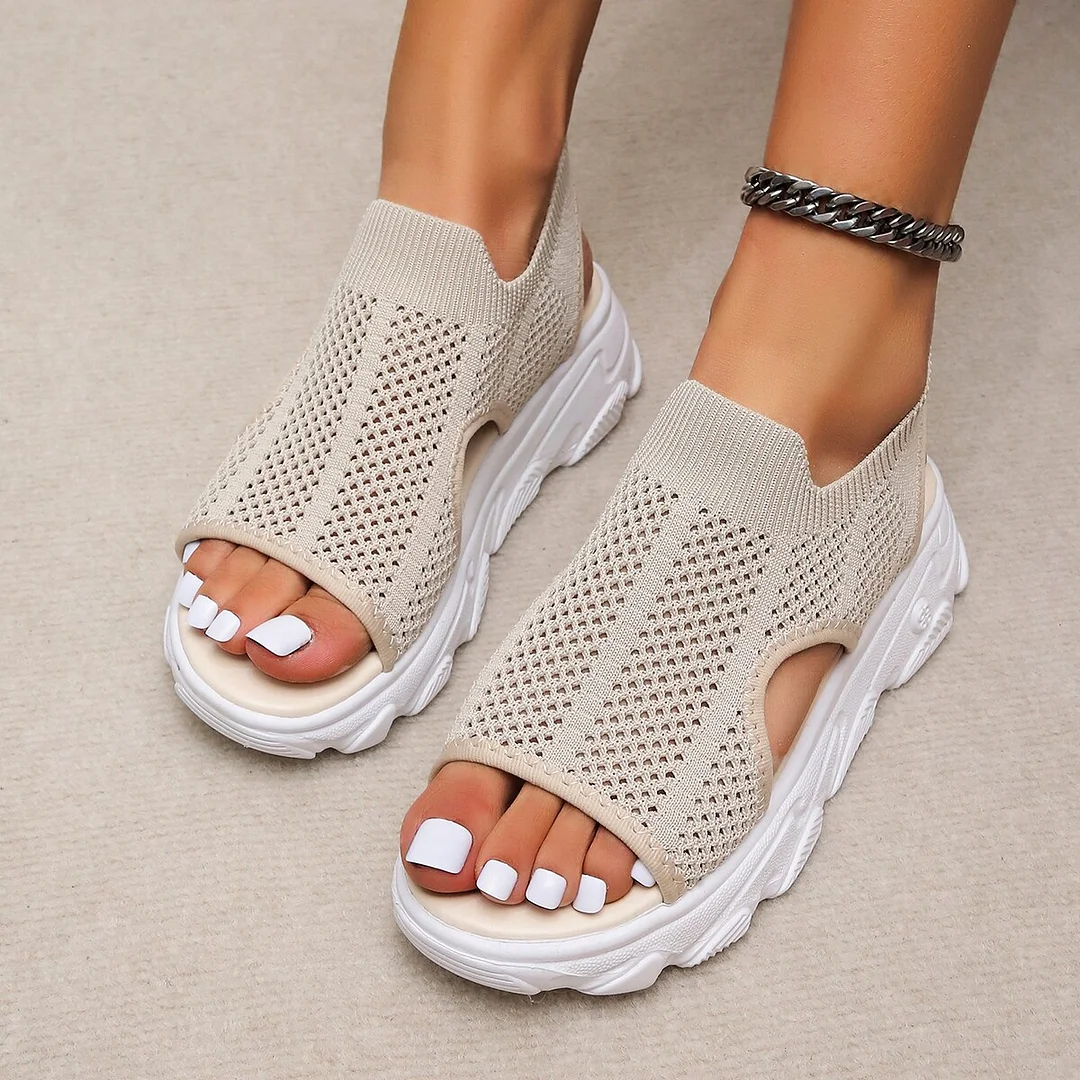 Qengg Summer Women Sandals Solid Color Mesh Wedge Shoes Hollow Out Casual Ladies Open Toe Slip-on Platform Female Sandalias Mujer