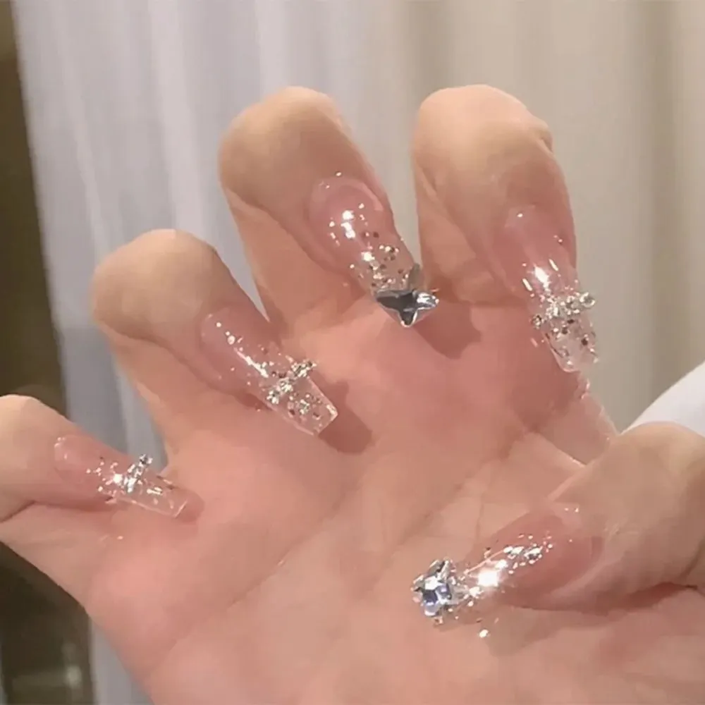 24Pcs Long Ballerina False Nail Love Pattern French Coffin Fake Nails Full Cover Wearable DIY Manicure Tools Press On Nails-Nail Inspo
