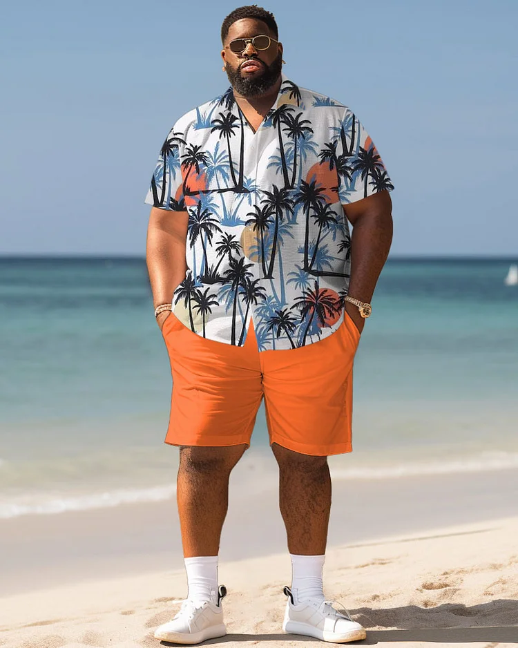 Men's Plus Size Hawaiian Sun Coconut Tree Print Shirt Shorts Suit