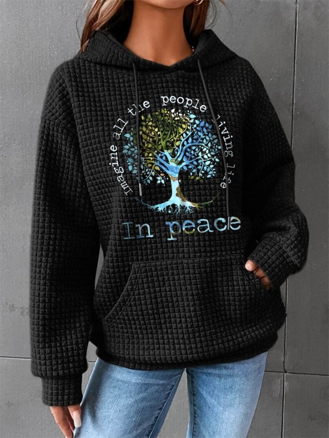 Hippie Imagine All The People Living Life In Peace Print Hoodie