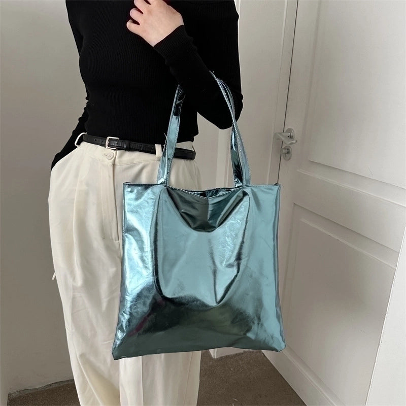 Women’s Large Pu Leather Solid Color Streetwear Square Zipper Shoulder Bag Handbag Tote Bag