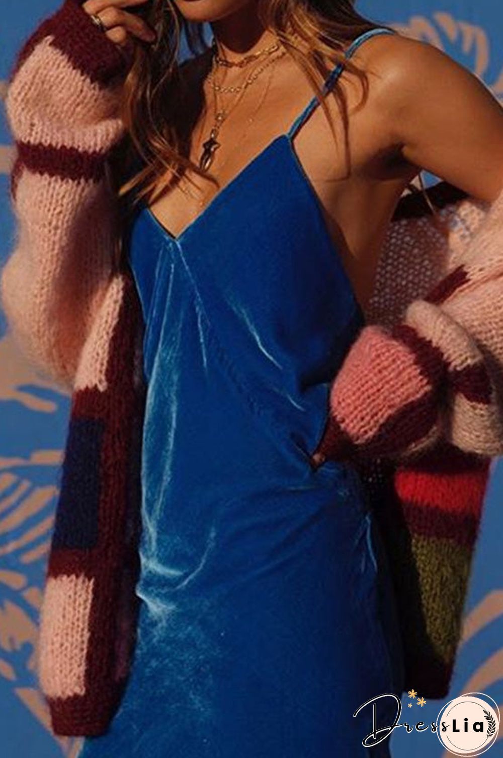 Royal Blue Suede Slit Backless Slip Dress