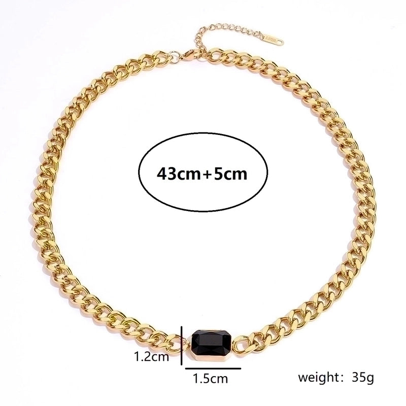 Fashion Rectangle 201 Stainless Steel Zircon 18K Gold Plated Plating Stainless Steel Necklaces