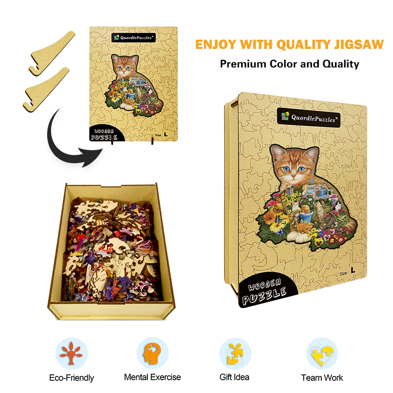 Qordle Puzzle 3D In Legno Gatto Per Adulti E Bambini - Gioco Da Tavolo Famiglia, Formato L - 4