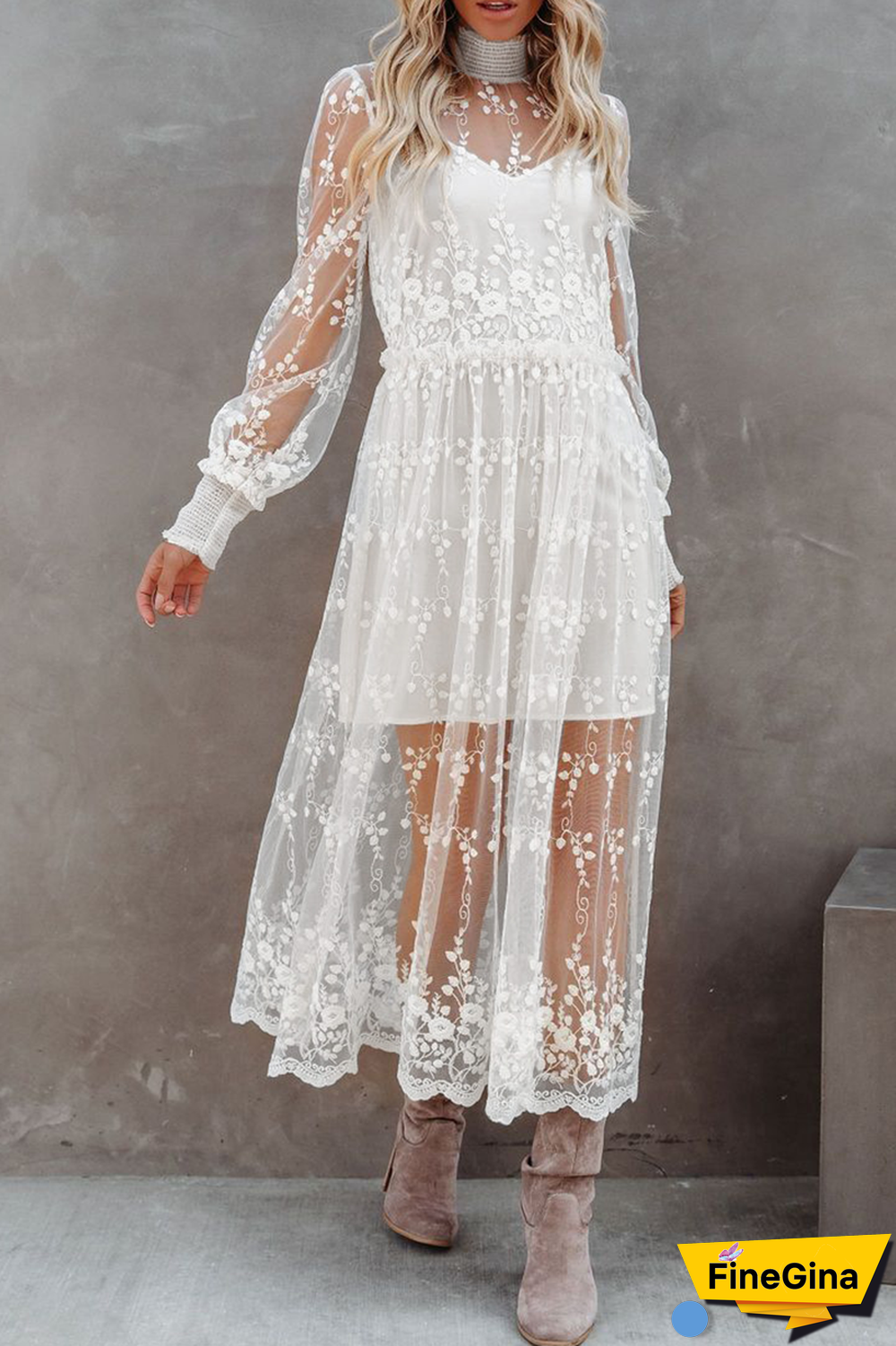 Casual Solid Split Joint Half A Turtleneck Lace Dress Dresses