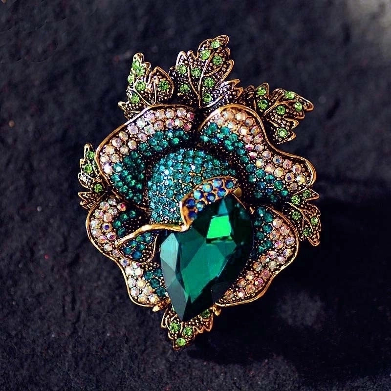 Retro Pin Flower Alloy Inlay Artificial Gemstones Crystal Women’S Brooches