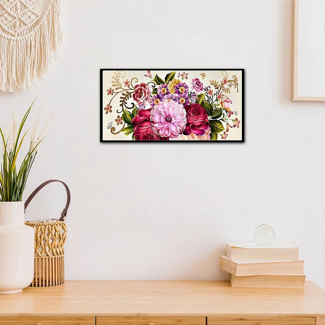 Full Cross Stitch 11CT Cotton Thread DIY Printed Peony Flower Embroidery Kits