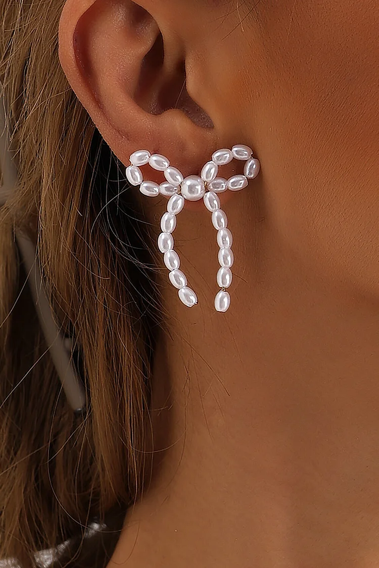Vintage Simulated Pearl Bow Stud Earrings