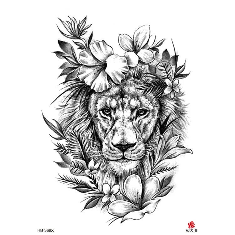 Waterproof Temporary Tattoo Sticker Lion King Clock Tiger Pattern Fake Tatto Black Body Art for Women Men Tattoo Sticker