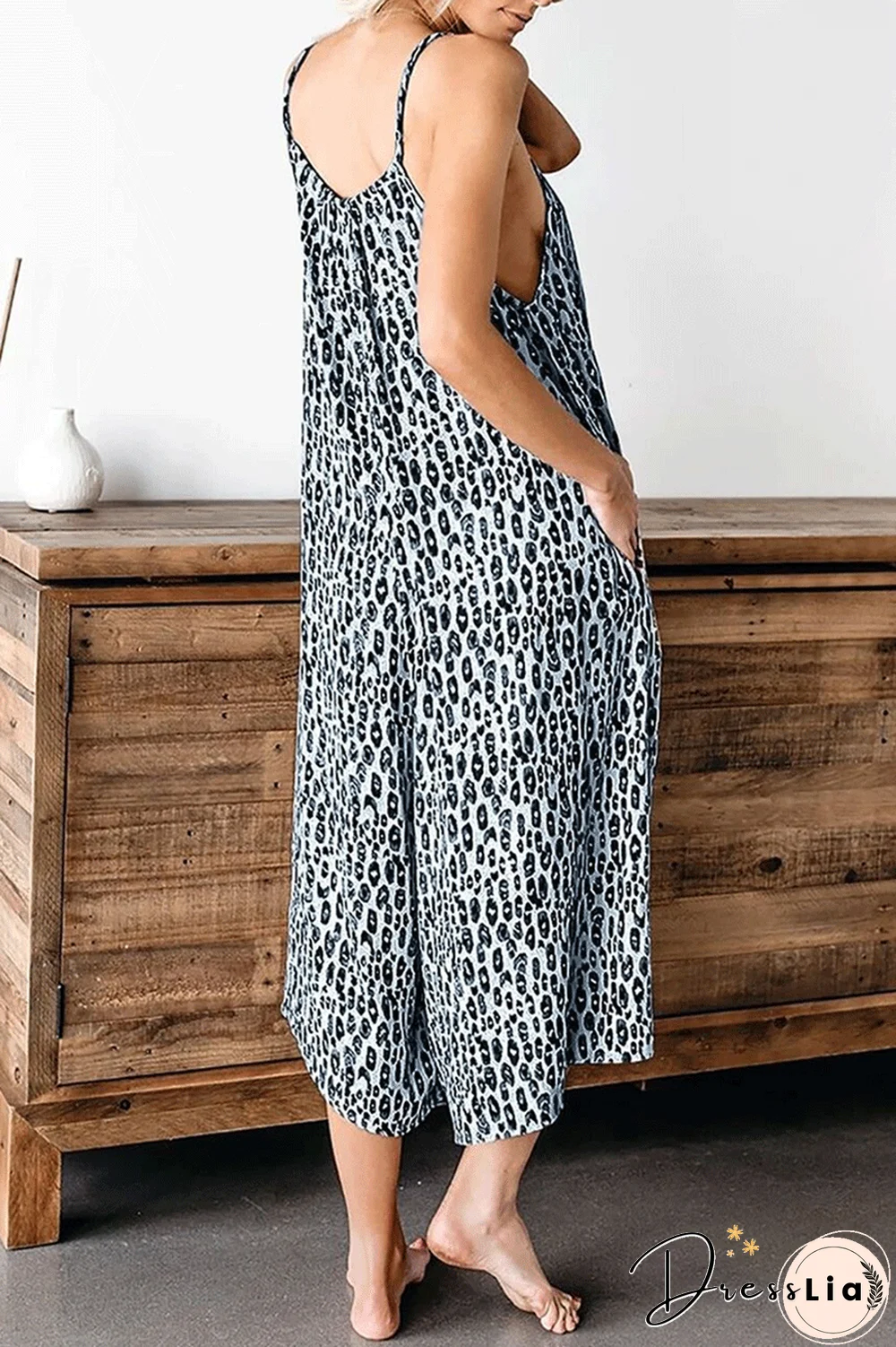 KarliDress Leopard Print Spaghetti Strap Loose Jumpsuit P12625