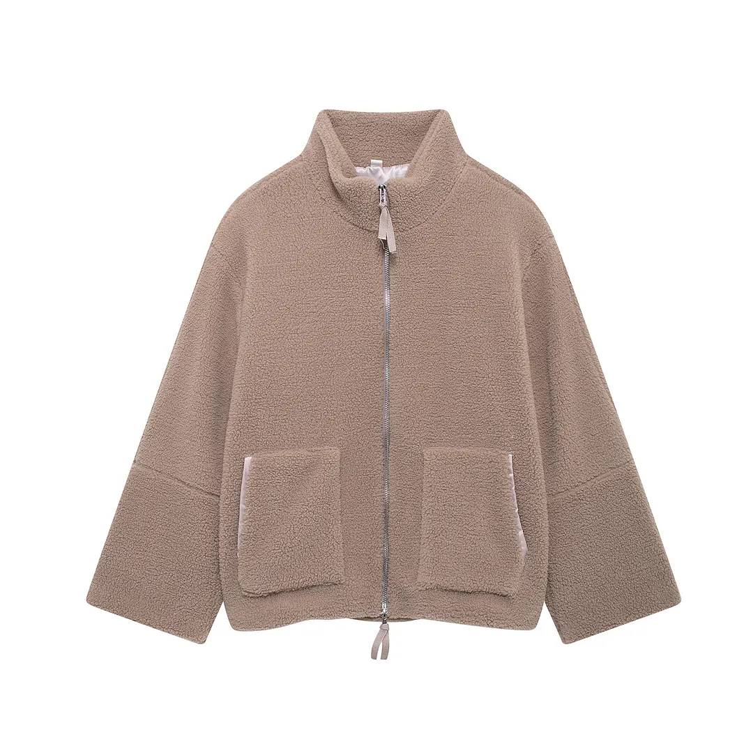 Nigikala Nigikala Autumn And Winter New Women's Pure Color Lazy Lamb Hair High Collar Hair Coat A65002