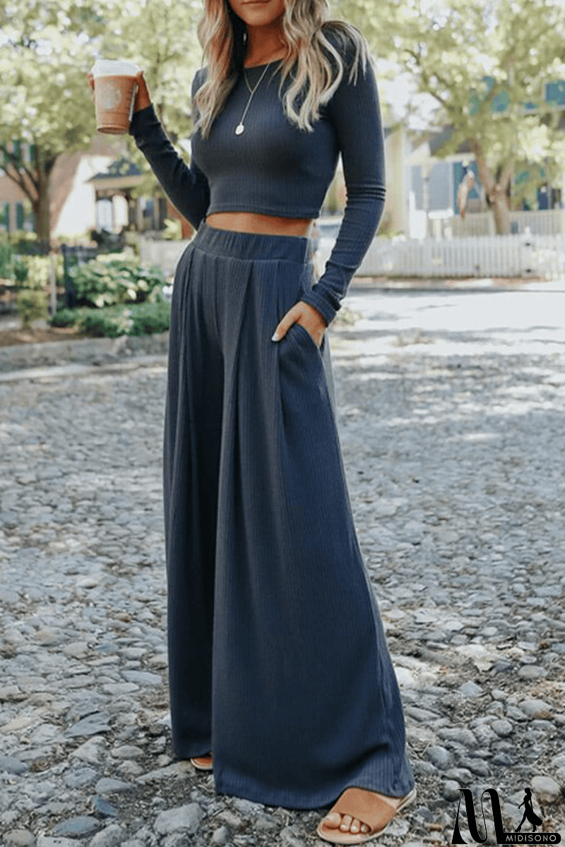 MidiSono - Fashion Solid Patchwork O Neck Long Sleeve Two Pieces