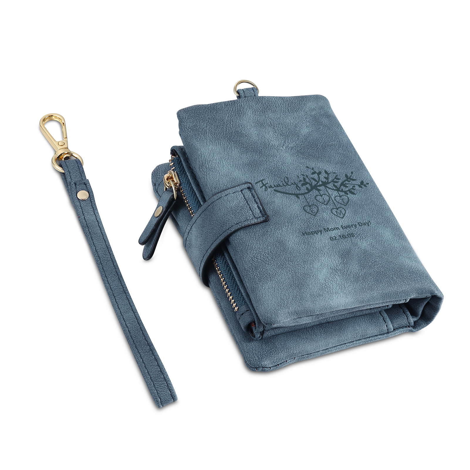 Portafoglio in PU pelle albero di vita con 5 letetre & 1 testo & 1 nome personalizzati per mamma/nonna