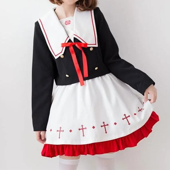 Cute Vampire Rose Embroidery Top Skirt Uniform SP178891