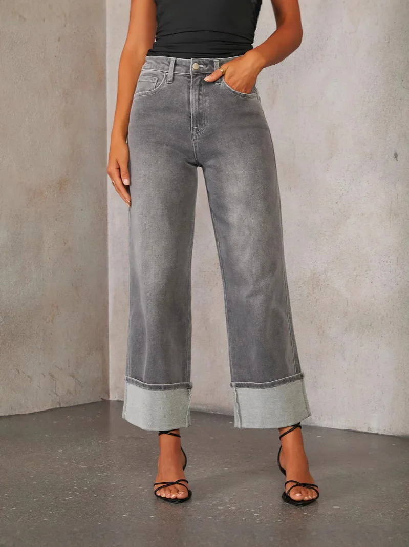 Women's 2025 Retro Elastic Straight High-waisted Denim Jeans Boyfriend Jeans