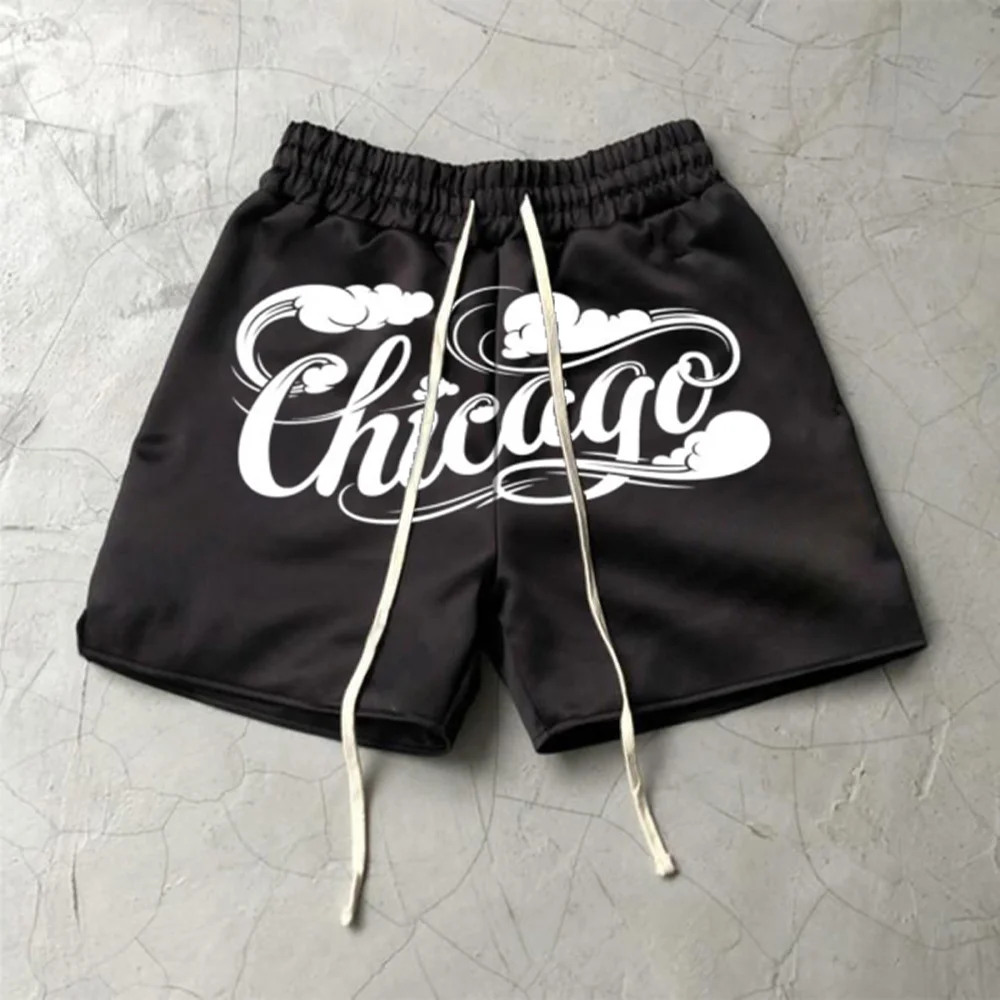 Vintage Chicago Print Lounge Shorts、、URBENIE