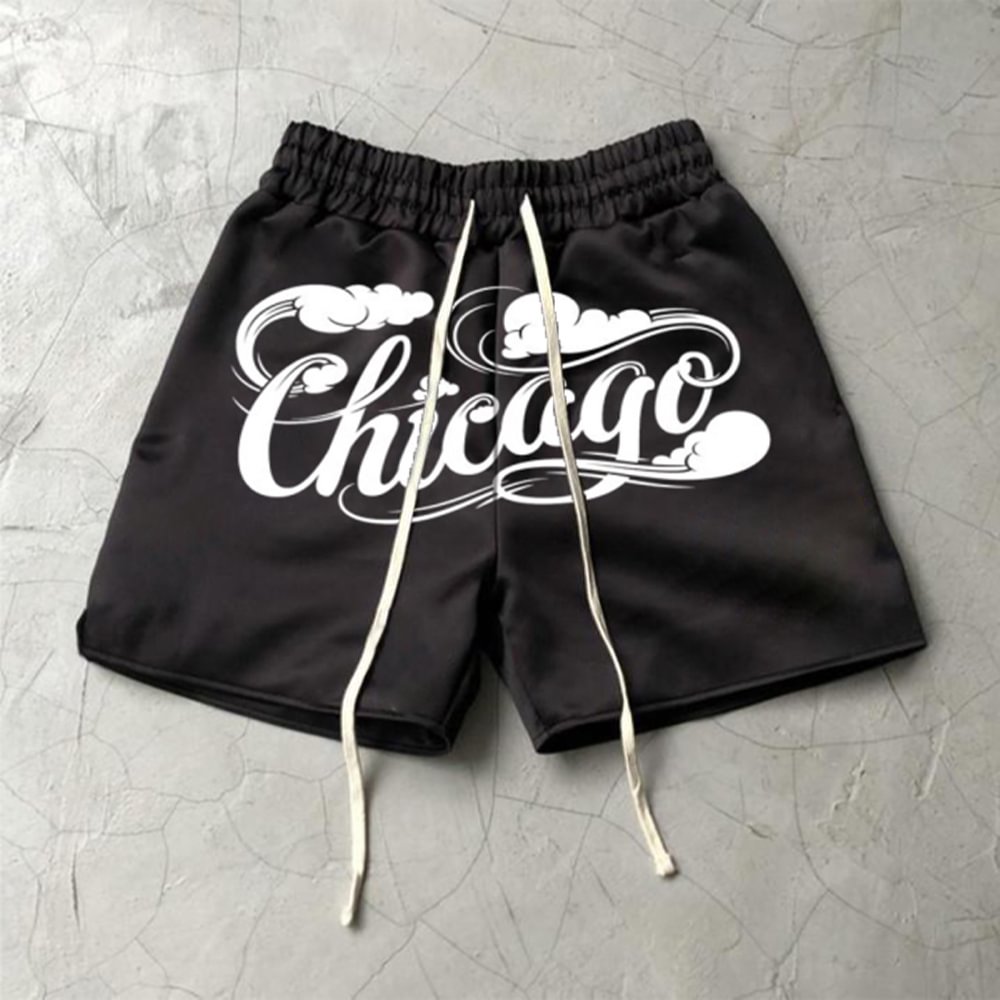 Vintage Chicago Print Lounge Shorts、、URBENIE