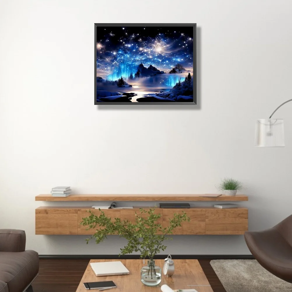 Partial AB Diamond Painting - Full Round Drill - Starry Night Mountain(Canvas|55*45cm)