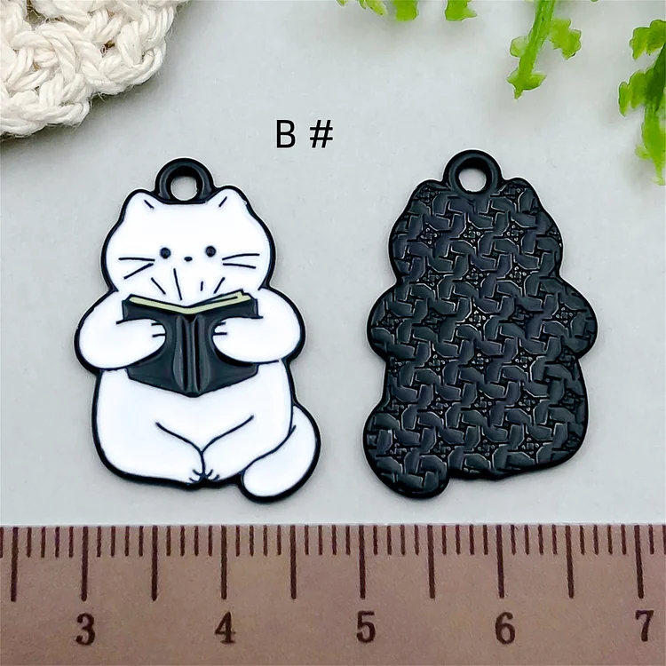  10/30pcs Cartoon Series Pet Charm Charms Enamel Animal Reading Cat Charm Pendant Bracelet DIY Earring Necklace Key Chain Jewelry Accessories