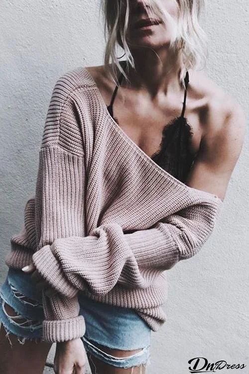 Simple Deep V Neck Sweater