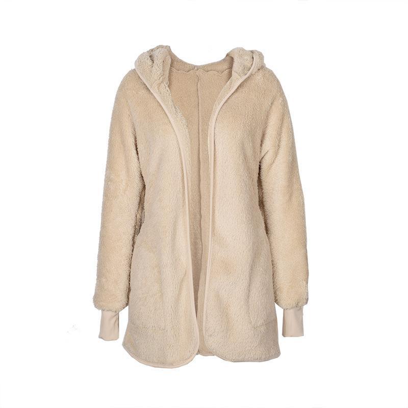 Casual Long-sleeved Hooded Faux Fur Cardigan Coat wearshes