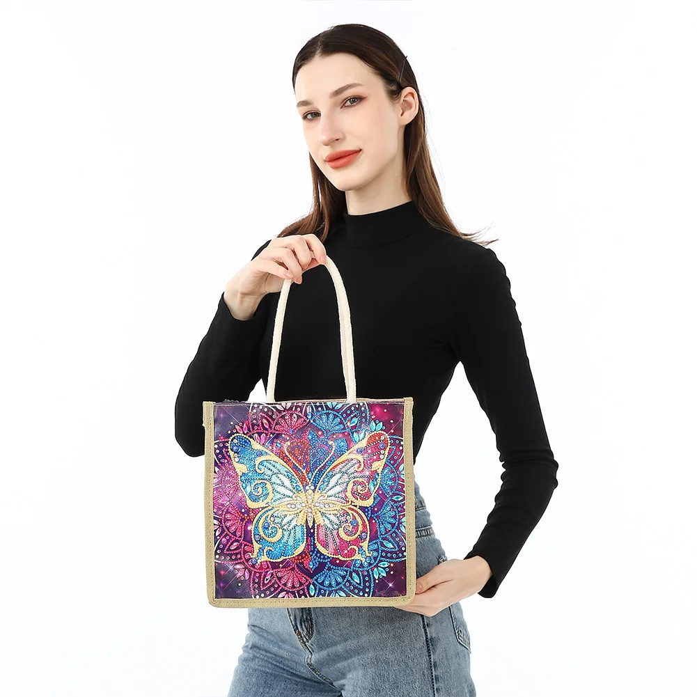 Butterfly Diamond Painting Handbag DIY Linen Shopping Tote Bag