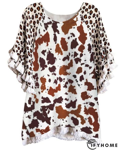 Casual Cotton-Blend 3/4 Sleeve Leopard-Print T-shirt | IFYHOME