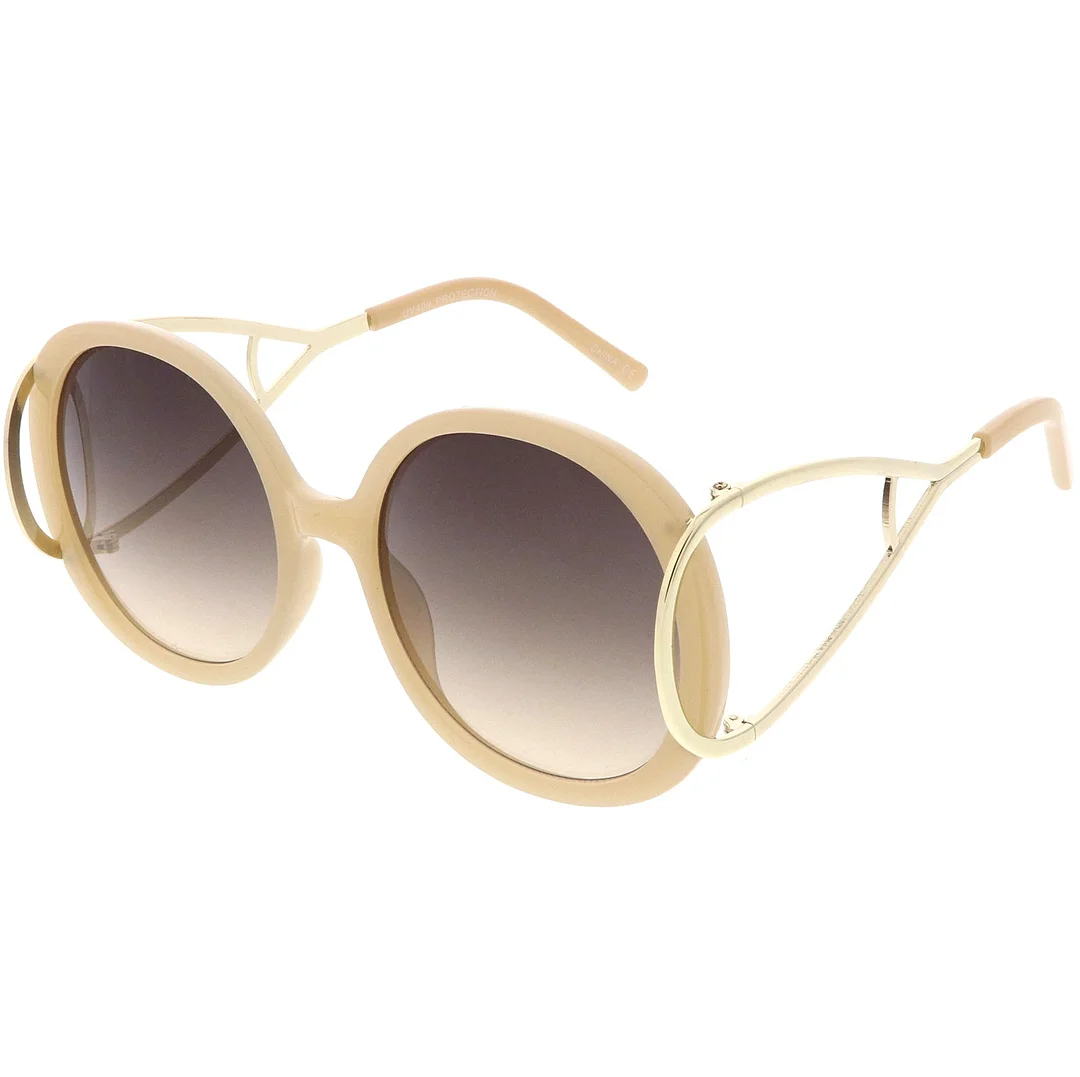 Women's Chunky Round glasses Open Metal Arms Neutral Colored Lens 55mm